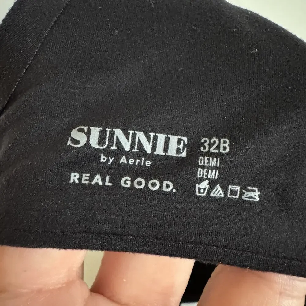 SUNNIE by Aerie Demi Push Up Bra Sz 32B Black Lightly Lined Basic Essential